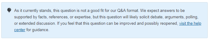 As it currently stands, this question is not a good fit for our Q&A format. We expect answers to be supported by facts, references, or expertise, but this question will likely solicit debate, arguments, polling, or extended discussion. If you feel that this question can be improved and possibly reopened, visit the help center for guidance.