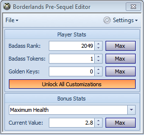 Borderlands: The Pre-Sequel Profile Editor screenshot