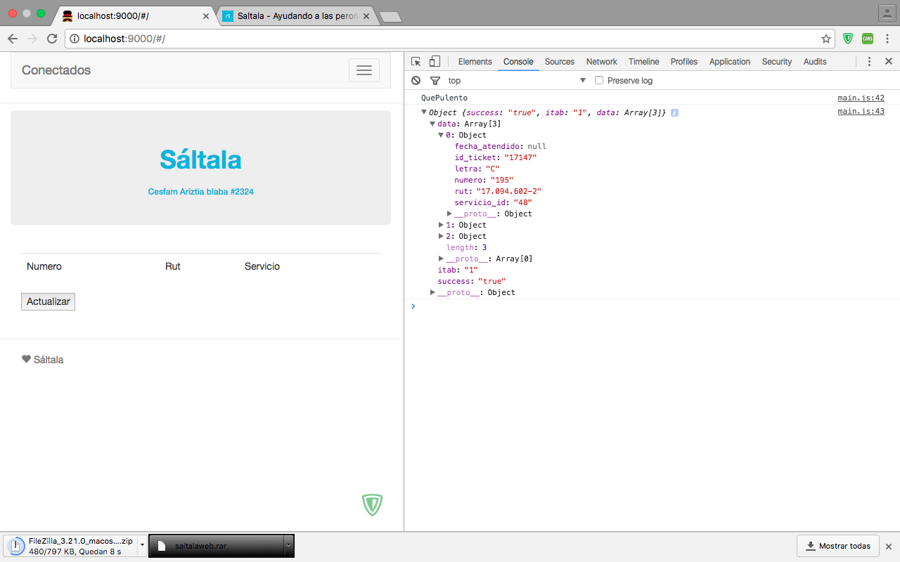 Consola y frontend