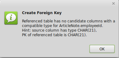 mysql workbench message when trying to create foreign key