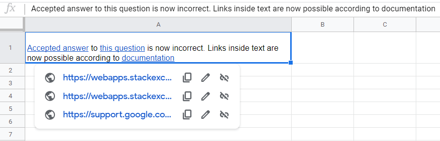 Selected cell with links