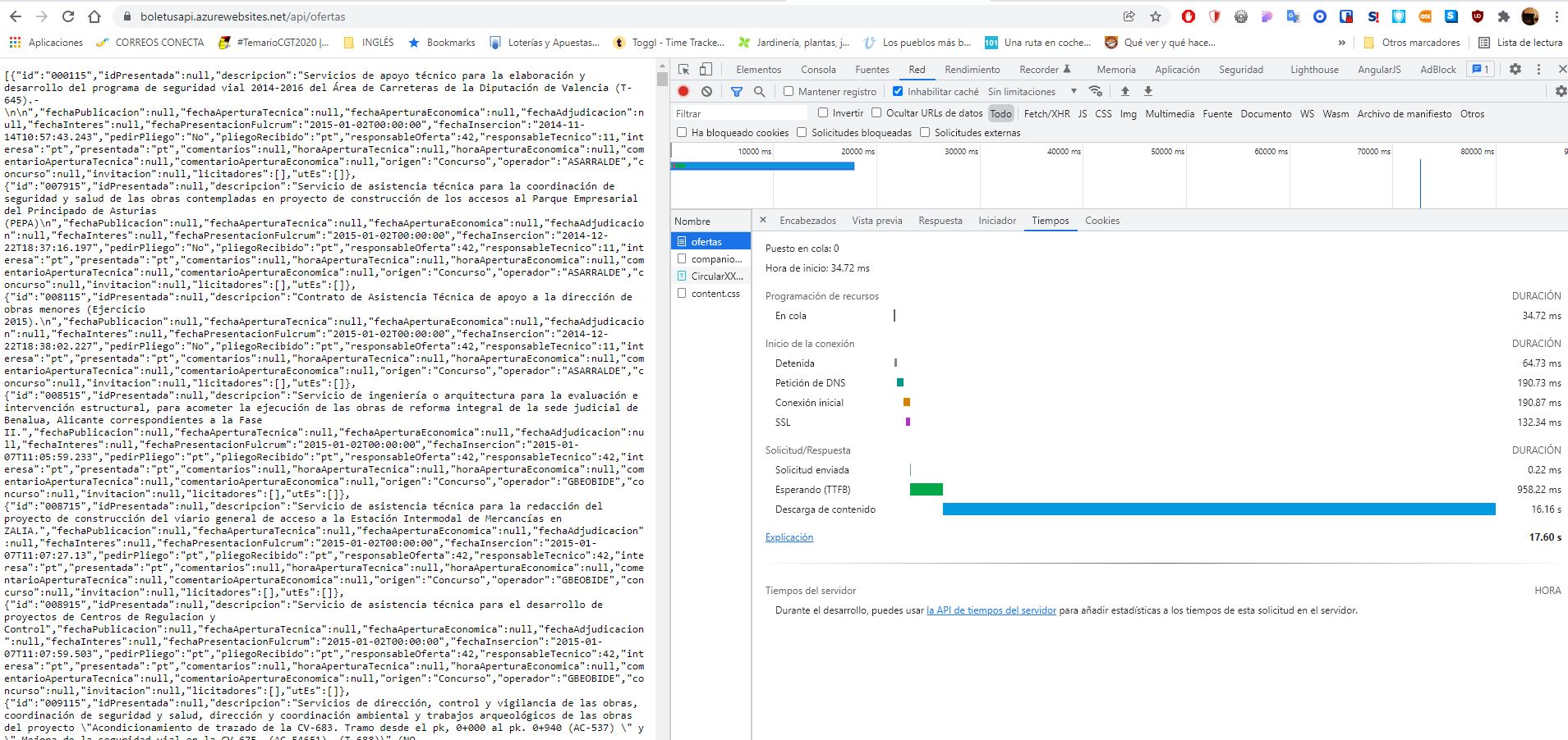 resultados desde el web api