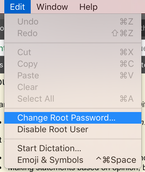 Selecting Change Root Password