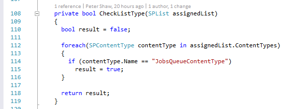 Code showing the loop scanning for content type