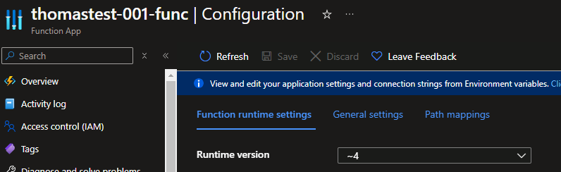 function app runtime version