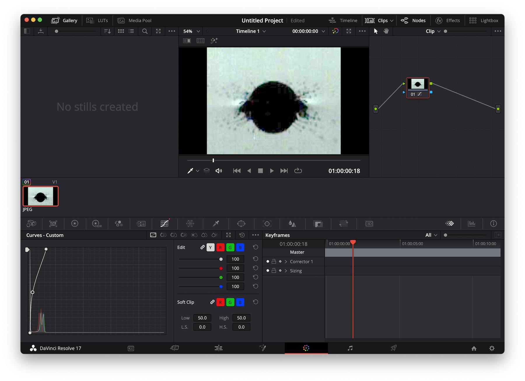 Screenshot of Davinci resolve showing adjustment curve