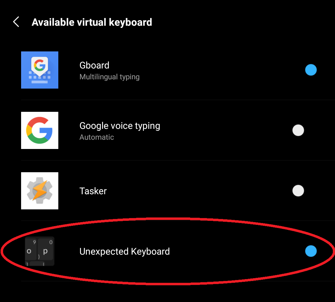 Enable keyboard in settings