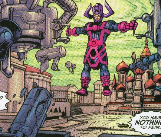 Earth-111 Galactus setting up his Elemental Converter