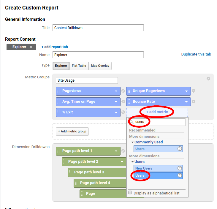 Google Analytics Customize Content Drilldown Report