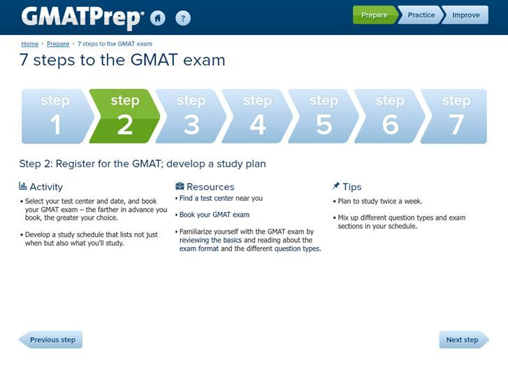 screenshot of GMAT prep wizard