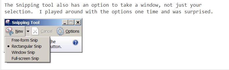 Snipping Tool options
