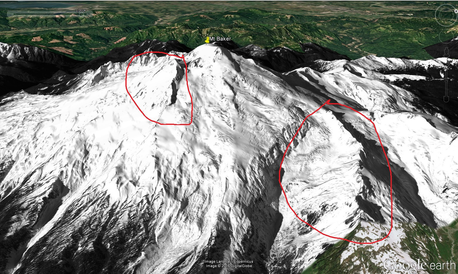 Google Earth image of Mt Baker edited