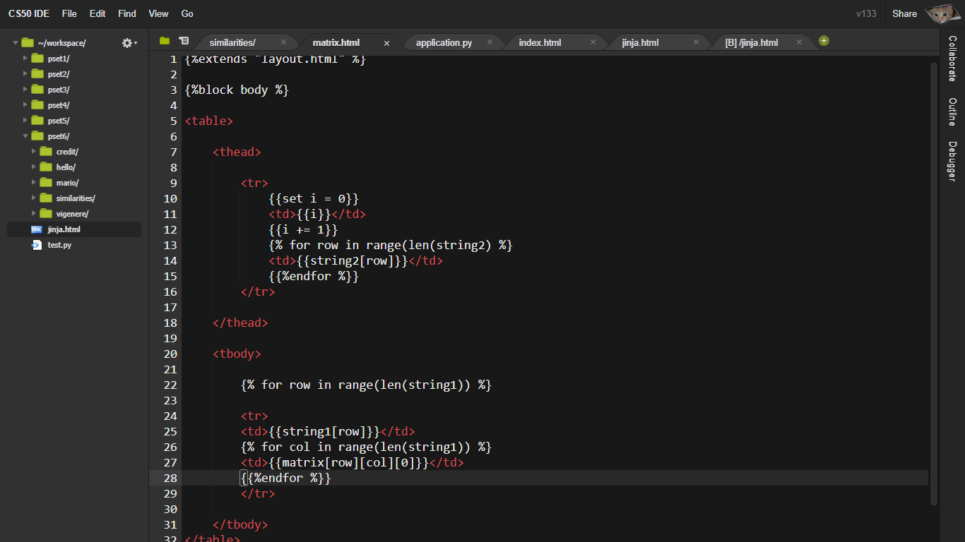 My code for printing a matrix