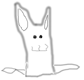 ![bunny picture made with the letters, with some black marks showing the ears and the eyes better.]