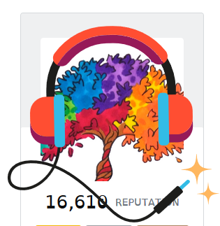 Picture of a colorful tree wearing a headset (Discipline hat)