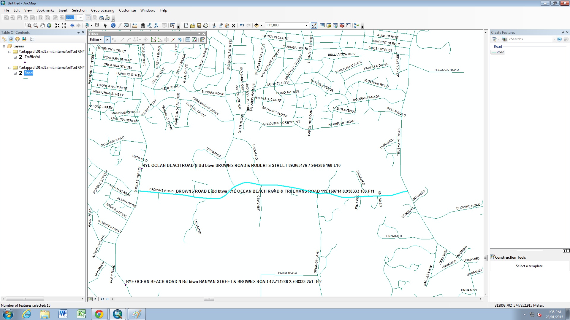 Road network with the section I have to assign new data