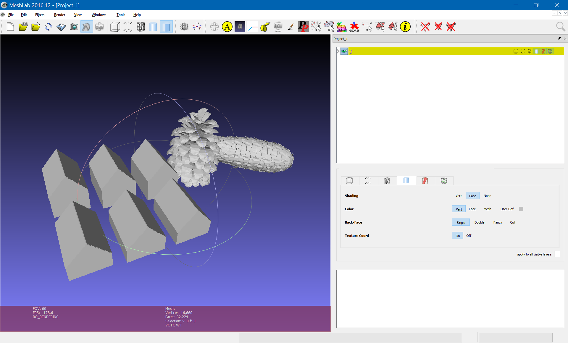 model in MeshLab, viewing vertex colours