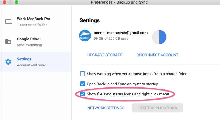 Backup and Sync settings