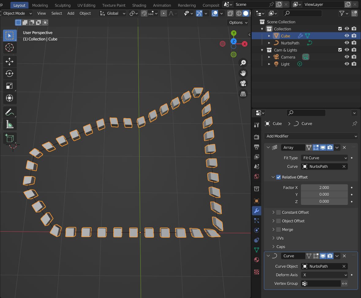 curve and array modifier approach