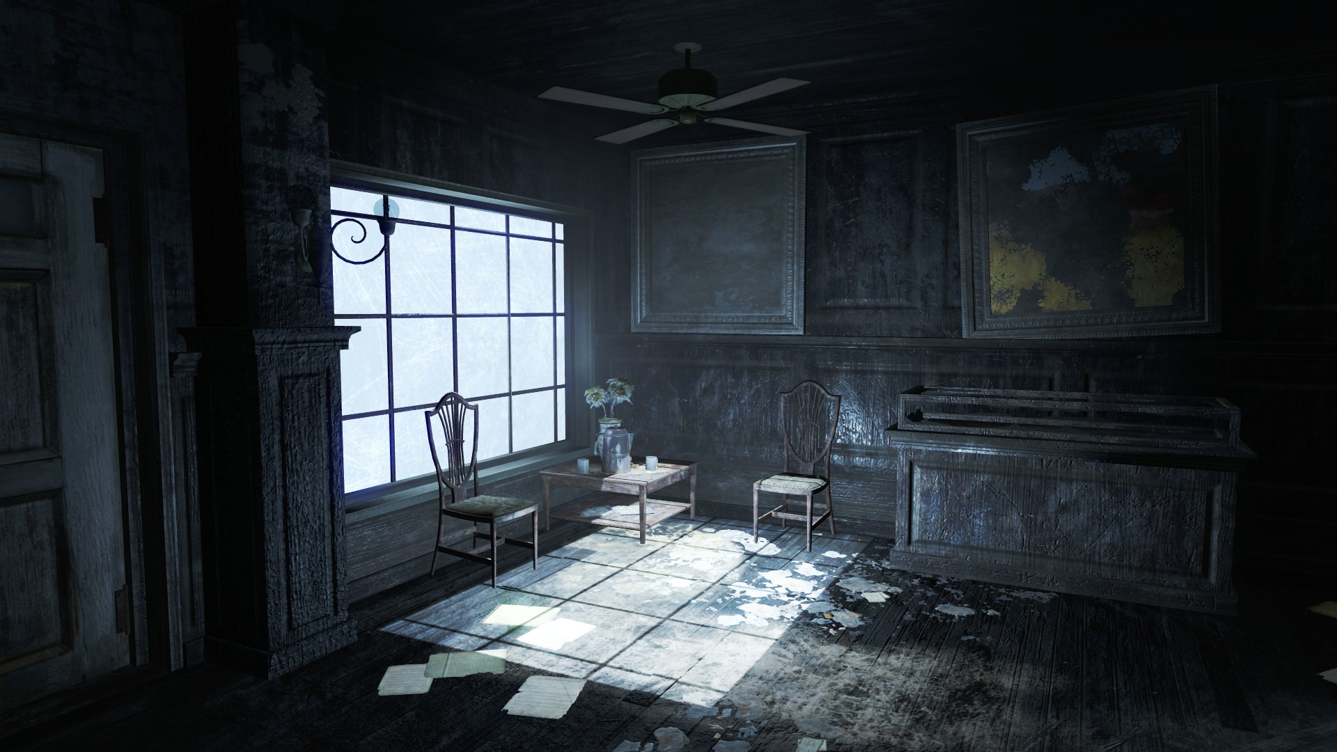 Let's sit down and have a cup of tea in this eerie room's corner. fallout-4