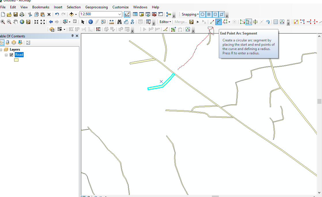 In ArcMap editing tool is end point arc segment