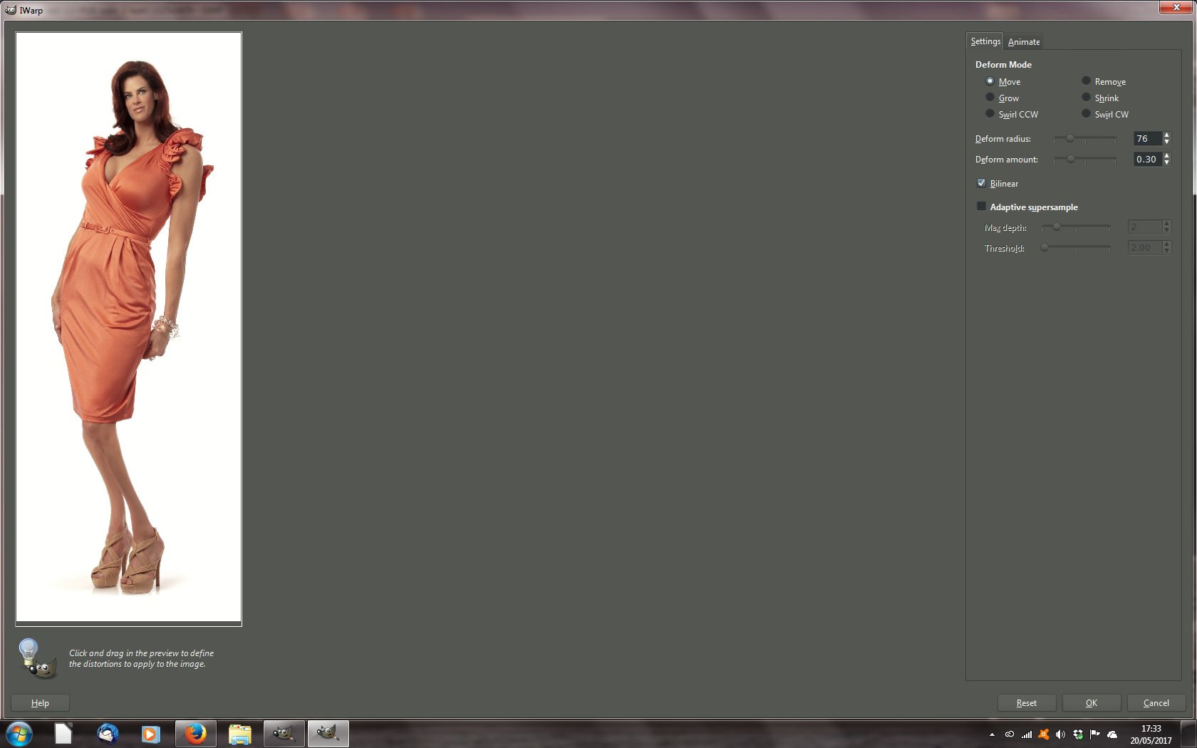 Screenshot of GIMP IWarp exapanded to fit screen