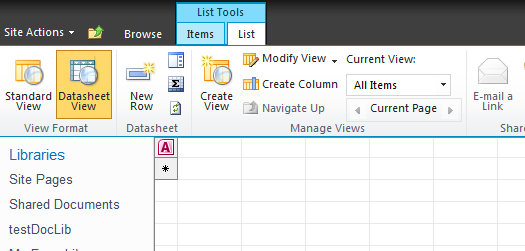 no columns in datasheet view