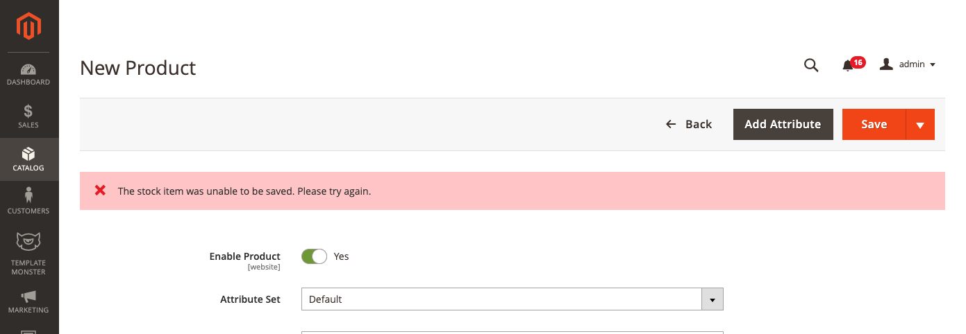 Magento 2 The stock item was unable to be saved