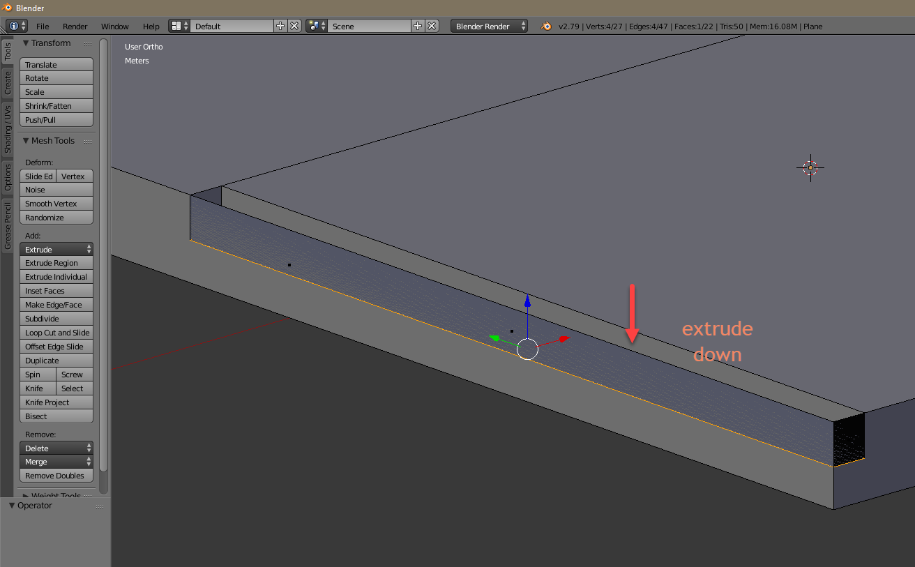 Blender: extrude down