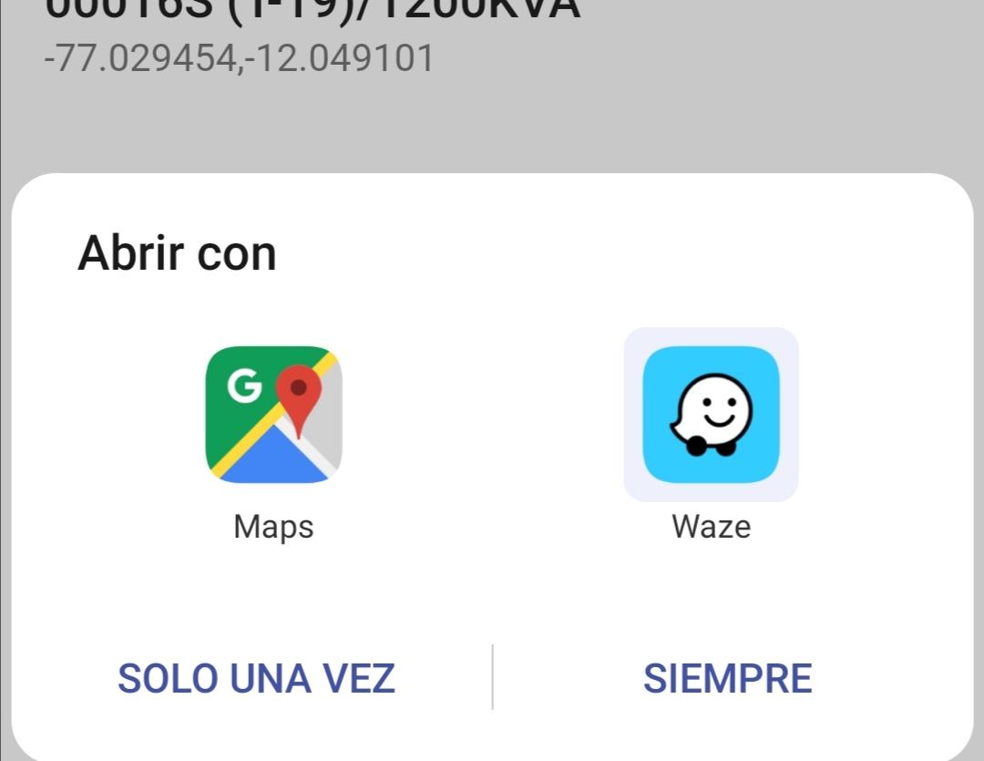 Aqui tengo que elegir gmaps, si elijó waze, abre la app pero no toma coords