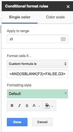 Google Sheets - Conditional formatting