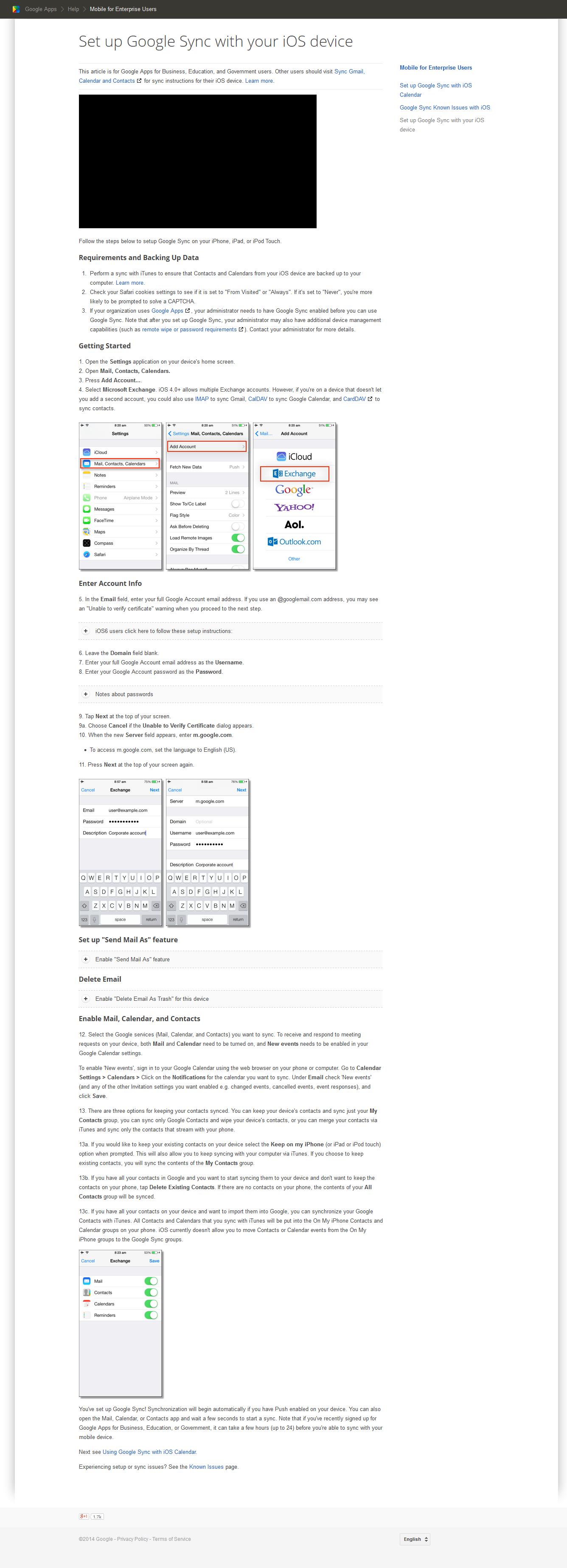 Steps to set up Google Sync with your iOS device