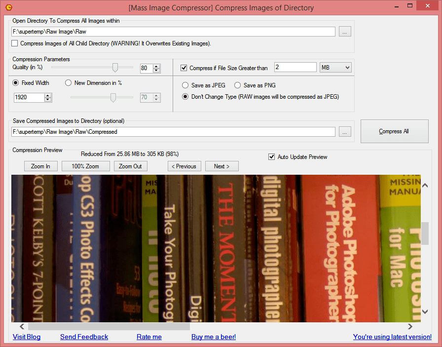 Main Window of Mass Image Compressor