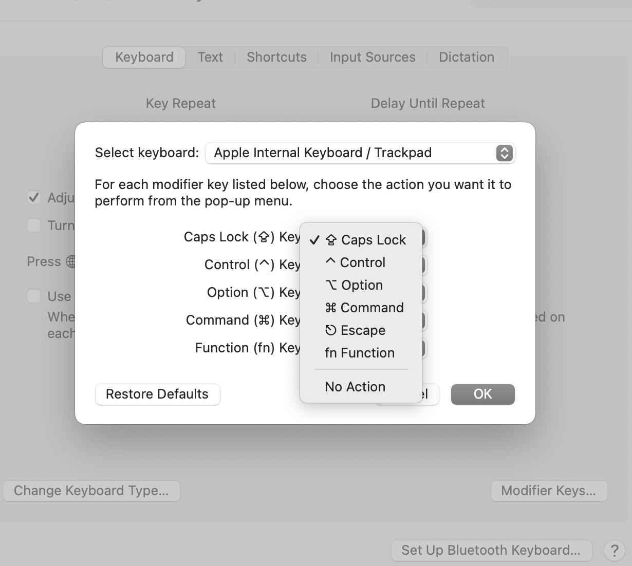 conventional way in settings show other keys of remapping, not shift