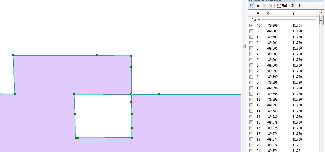 View of one vertex in part 0 from original shapefile before imported into SQLServer