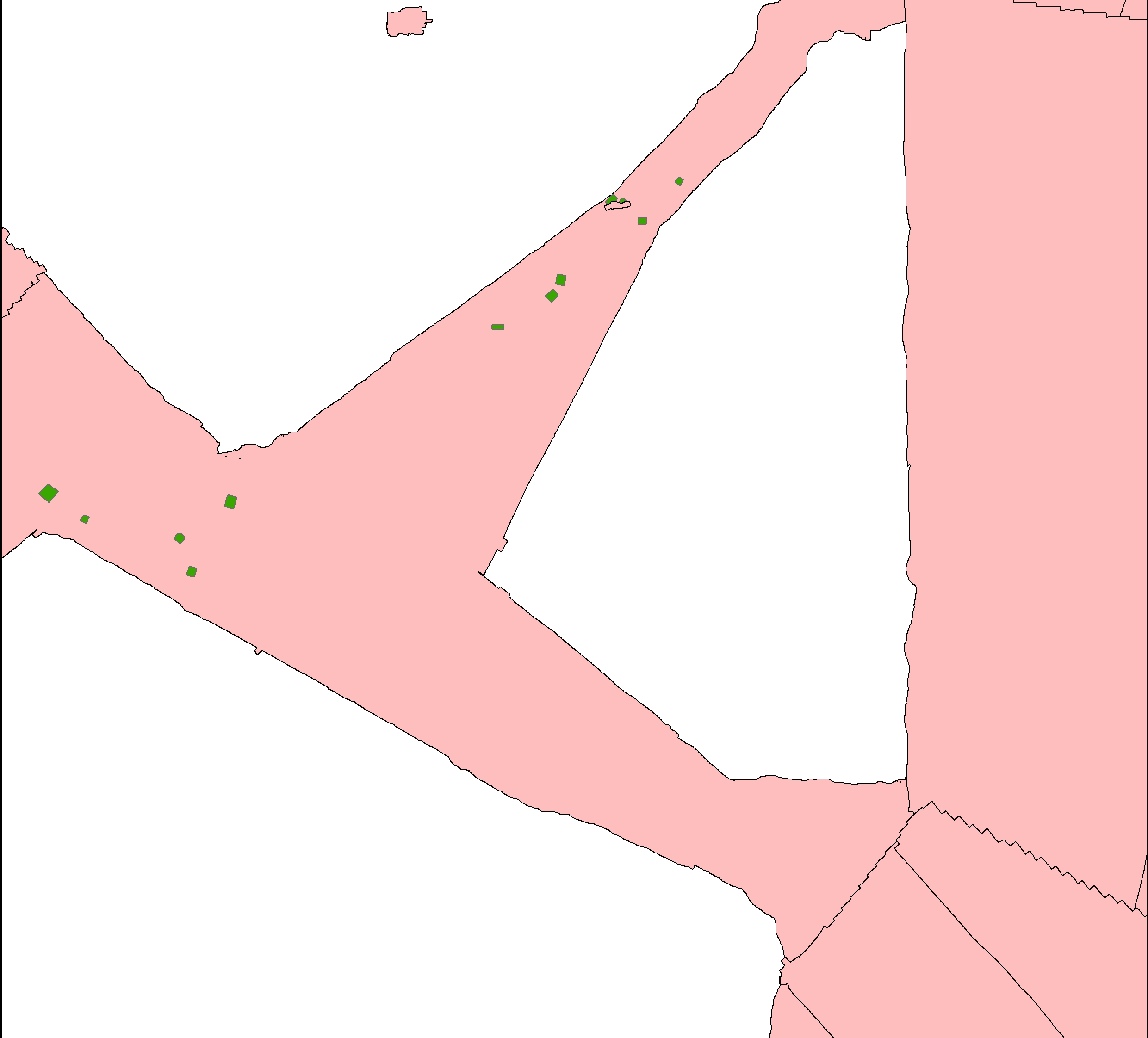 Fig 2. New shapefile with new polygons (green areas) 