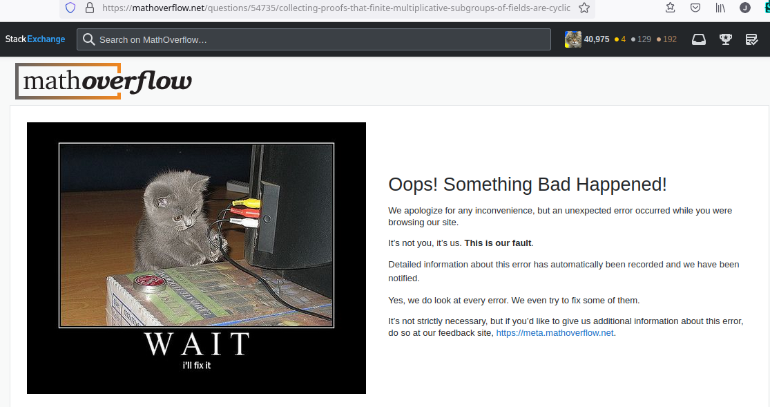 screenshot: Oops! Something Bad Happened!