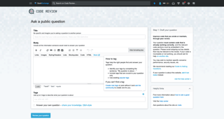 Drafting stage on Code, showing expanded tag popover with default guidance, custom "draft your question" guidance