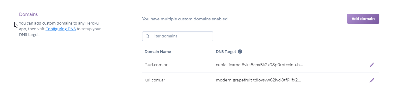 Settings - Domains