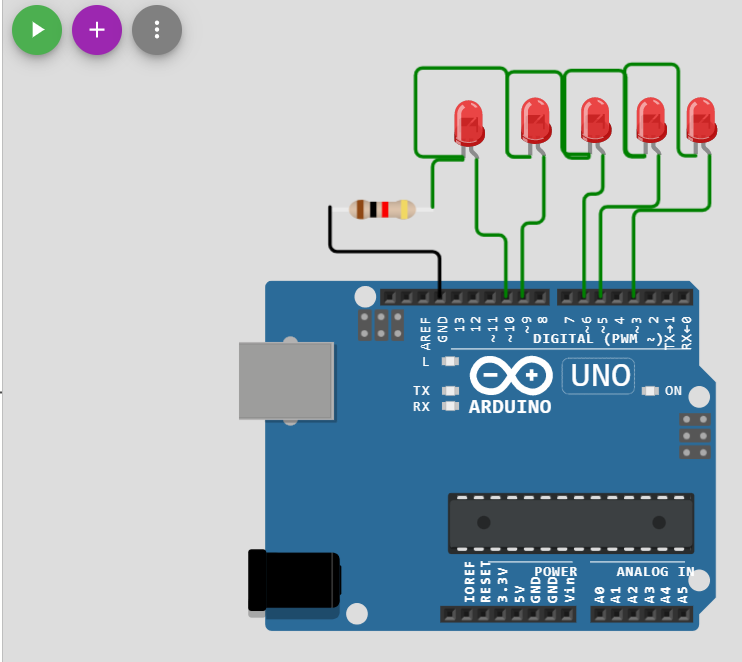 leds connected to the first 5 pwm pins 3-10