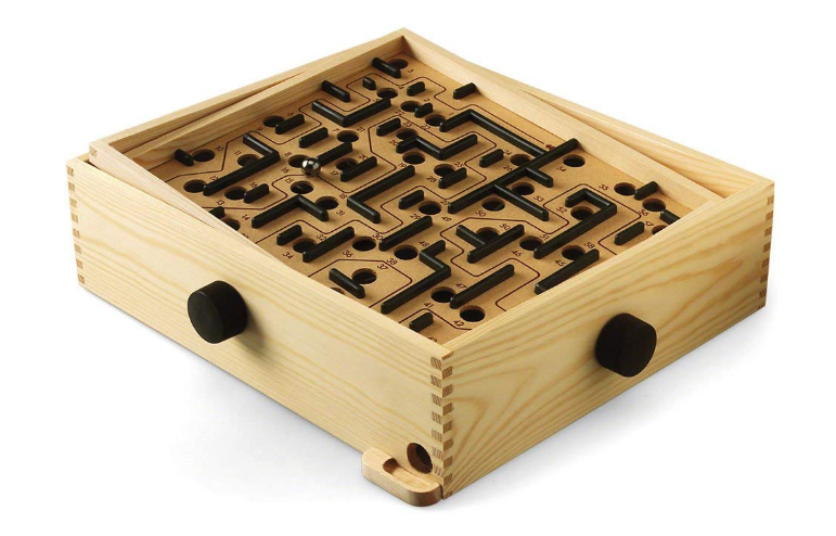 Wooden maze game with holes