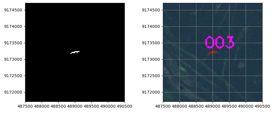 as seen on image, left: raster, right: landsat