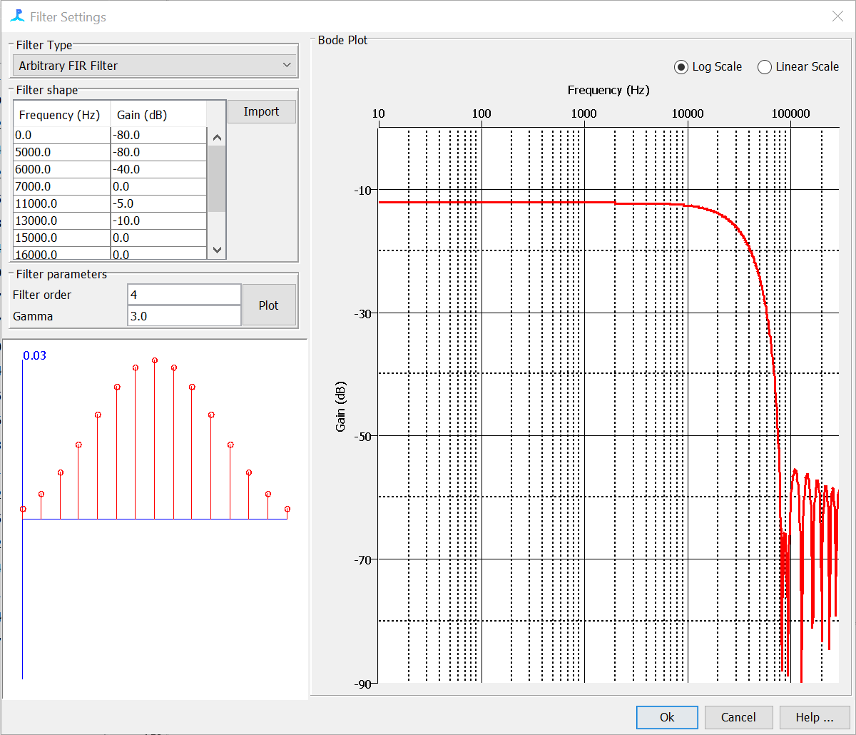 The arbitary FIR filter settings