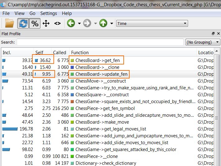 Screenshot of Xdebug profiler