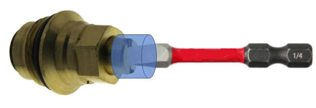 Diagram showing impact driver bit glued into screw