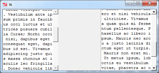两个带滚动条的 TkInter 文本