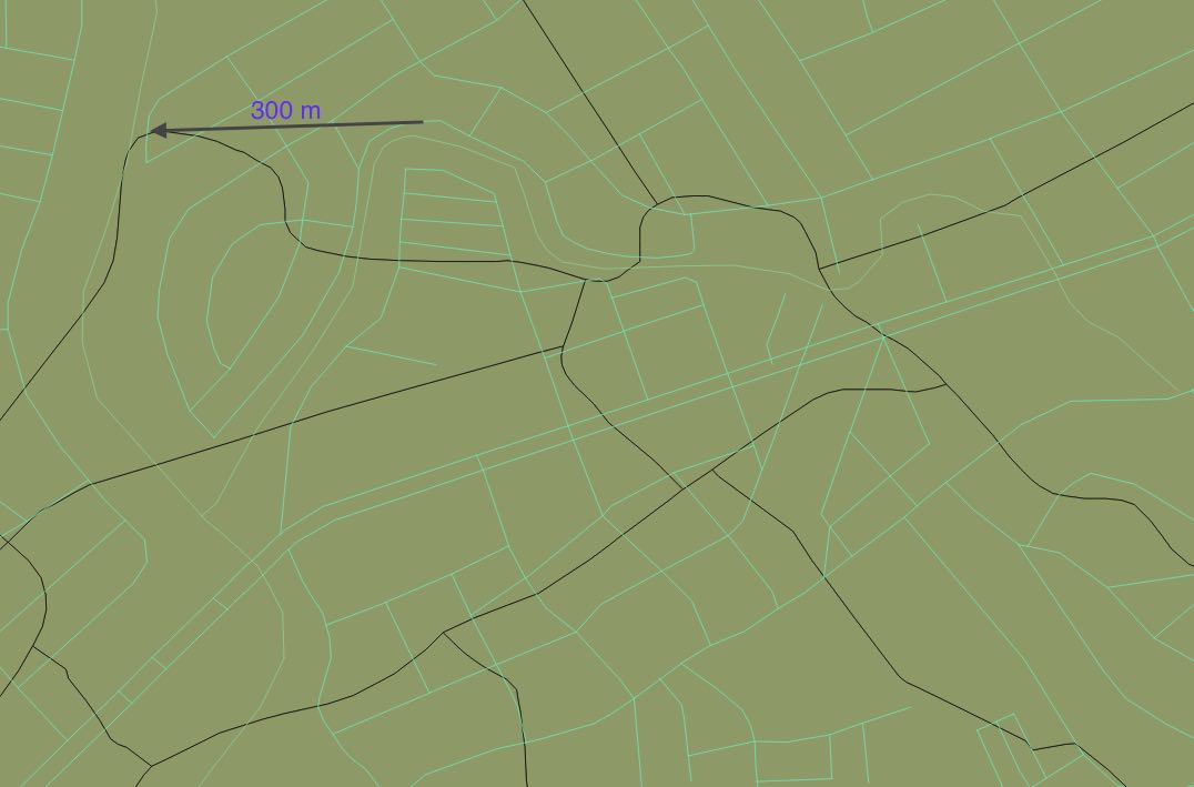 Discrepancy of about 300m according to the QGIS ruler tool