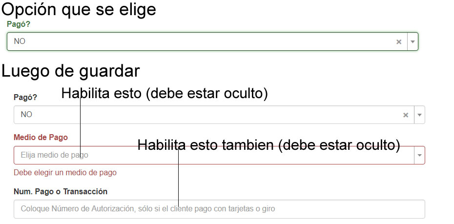 Desoculta información y no hace validación correcta