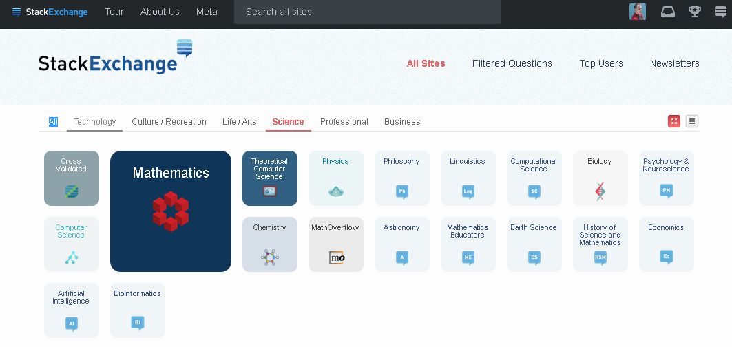 StackExchange - Science tab