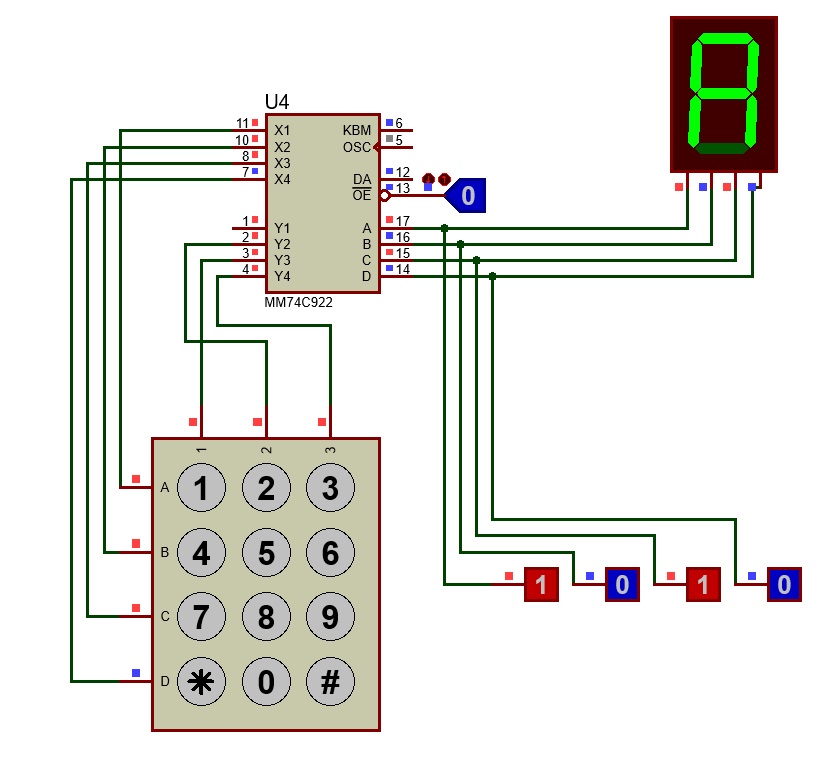 Circuit diagram to analyze data table for 3 by 4 keypad with MM74C922.1